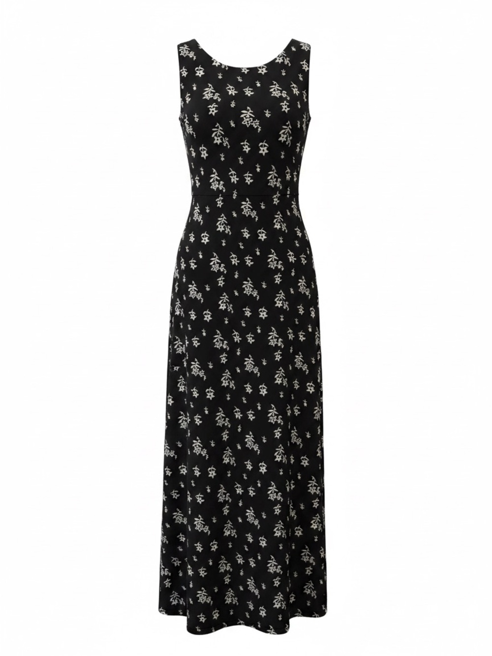 Gloria Vanderbilt Black Maxi Dress with White Floral Print Size M Vintage 90s